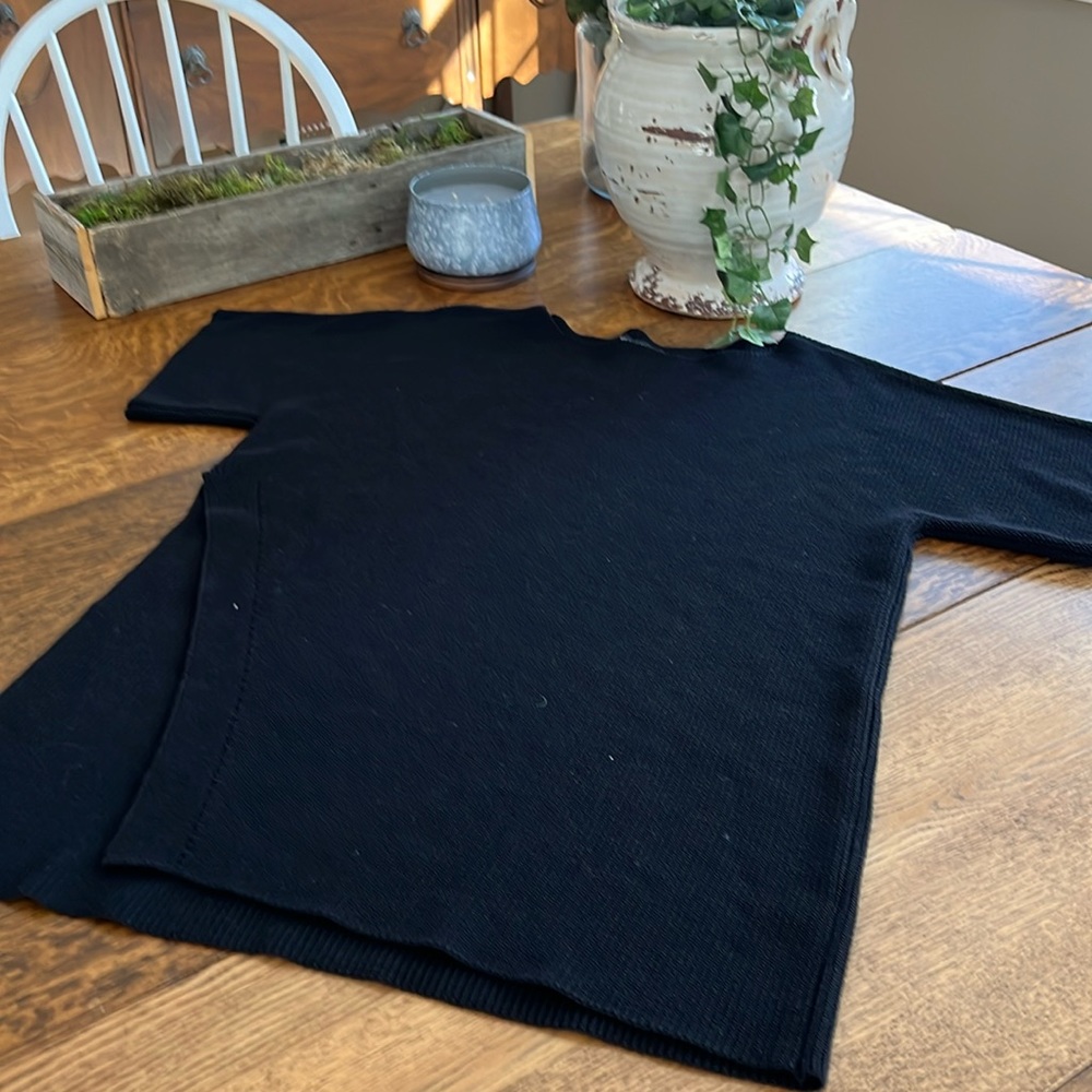 Eileen Fisher Black Sweater w Side Asymetric Detail
